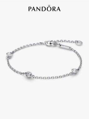 Pandora Era Bezel Sterling Silver Lab-grown Diamond Station Chain Bracelet